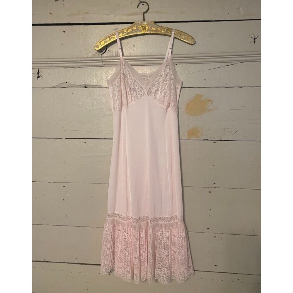 Vintage Blush Pink Slip Dress SM Mid Century Ballet Core